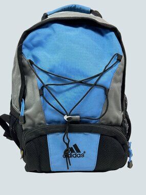 Adidas Blue & Gray Sling Crossbody Backpack With Mesh Pockets & Adjustable Strap